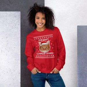 Meowy Christmas Sweater, Funny Cat Photo Ugly Xmas Sweater, Custom ...