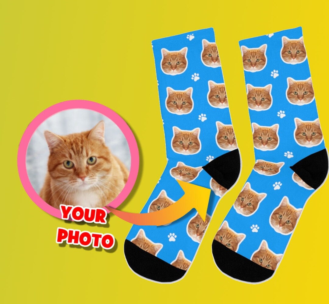 Custom Cat Face Socks, Personalized Cats Picture Socks, Custom Cat