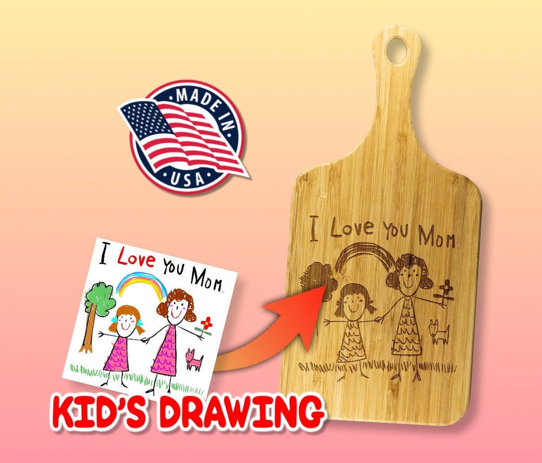 Custom Child's Drawing Cutting Board, Gift Custom Gift, Kids Drawings