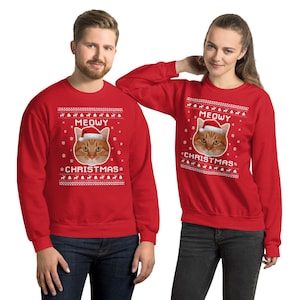 Meowy Christmas Sweater, Funny Cat Photo Ugly Xmas Sweater, Custom ...