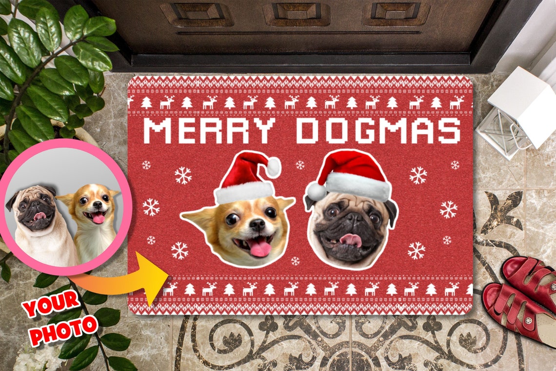Merry Dogmas Ugly Christmas Doormat Custom Dog Photo Xmas image 1