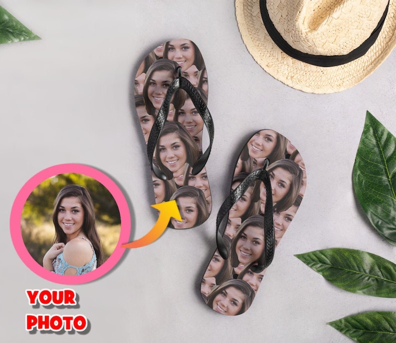 Custom Face Photo Flip-Flops, Personalized Picture Flip Flops, Groom Gift, Best Friend Gift, Custom Birthday, Bride Party image 1