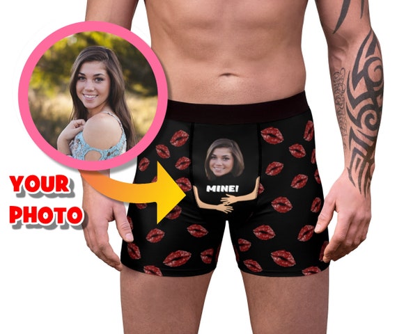 Funny Boxer Briefs With Your Face and Hands Hugging His Bulge and Text  Mine, Mens Underwear With Custom Photo for Your Husband or Boyfriend 