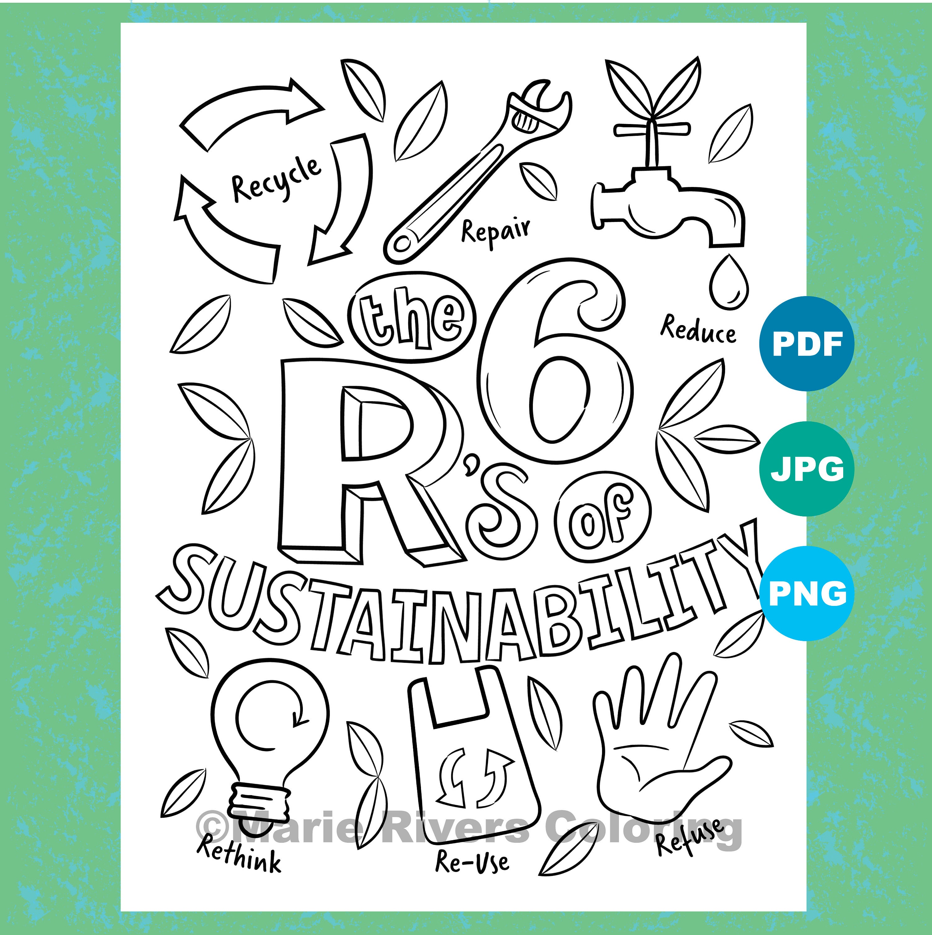 The 6 R's of Sustainability Climate Action Coloring | Etsy