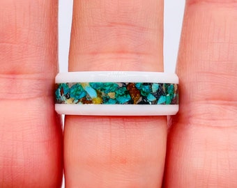 Turquoise inlay ring size 10 white ceramic band