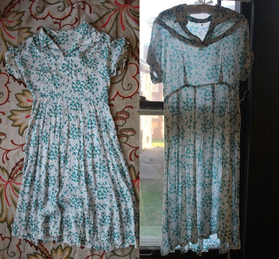 30s Novelty Print 30 31 Waist Chiffon Dress Bluebe