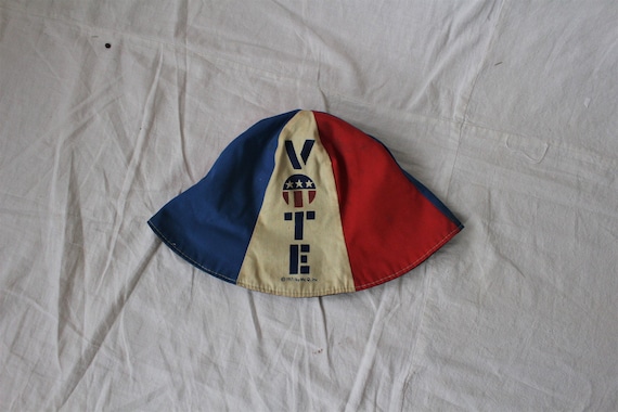 70s VOTE Vintage Reversible Hat Bucket Style Red W