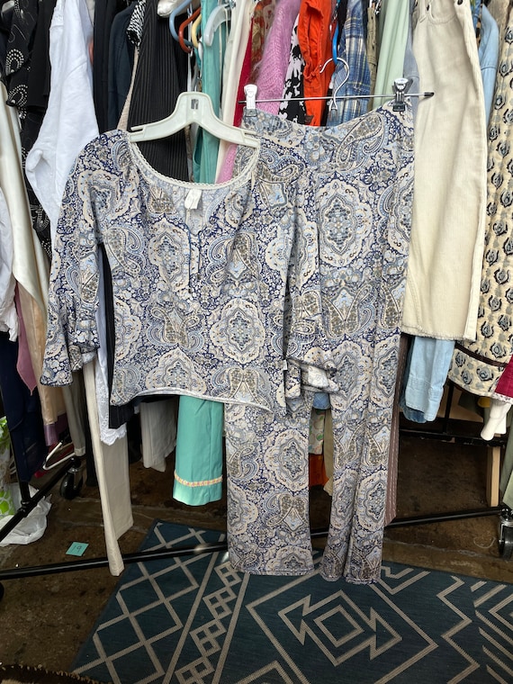 2-piece S M Paisley Vintage Set Pants and Top 90s… - image 9