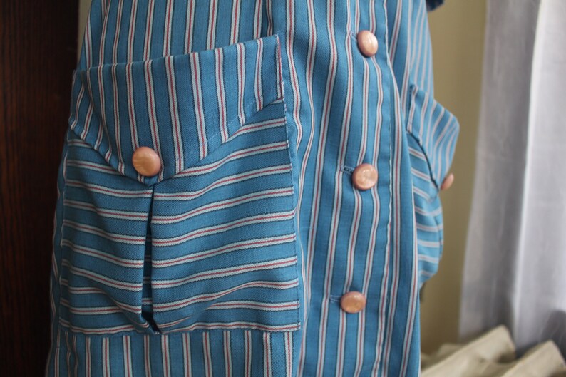 Pockets Cotton Day Dress Dan Rivers Fabrics 40s 50s Med Large Dee Dee by Decatur House Dress Striped