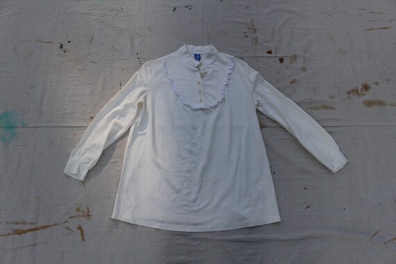 70s White Long Sleeve Blouse Solid White Ruffle Pr