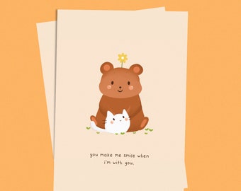 Cute Bear and Cat postcard art print