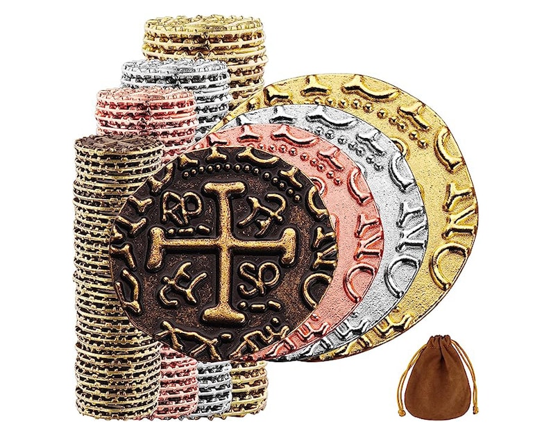 Metal Pirate Coins - Bronze, Silver, Gold & Rose Gold Treasure Coin Set ...
