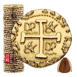 X Large Gold Metal Pirate Coins - Treasure Coin Set, Spanish Doubloons Replica for Board Games, Tokens, Cosplay - Pirate Treasure Chest