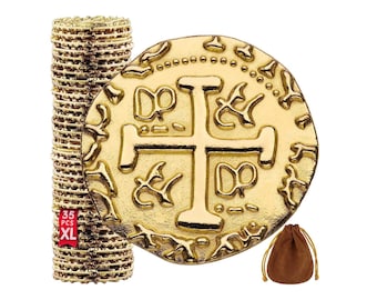 Gold Metal Pirate Coins - Treasure Coin Set, Spanish Doubloons Replica for Board Games, Tokens, Cosplay - Pirate Treasure Chest - Size 1.18"
