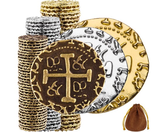 30 Coins 36-Piece Pirate Coin Set - Mixed Metals (Bronze, Silver, Gold & Rose Gold) For Games, Cosplay & Treasure Hunts Pirate Hat