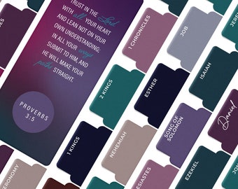 OFFILICIOUS Bible Book Tabs – 100 Soft-Touch, Laminated Dark Purple Bible Tabs – Protestant & Catholic Bible Tabs Large Print