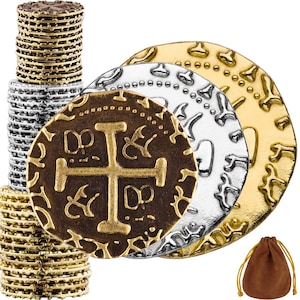 Pirate Coins - Bronze, Silver & Gold Treasure Coin Set, Spanish Doubloons Replica for Board Games, Tokens, Cosplay, Pirate Treasure Chest
