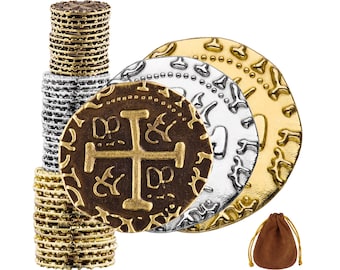 Pirate Coins - Bronze, Silver & Gold Treasure Coin Set, Spanish Doubloons Replica for Board Games, Tokens, Cosplay, Pirate Treasure Chest