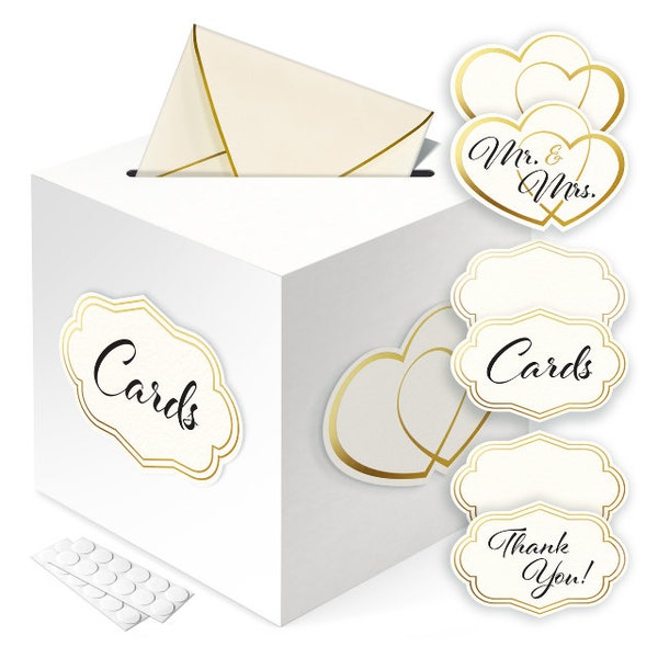 ARTESORI Wedding Card Box with Cards Stickers & Large Box Slot, Gift Card Box for Weddings, Birthdays, Baby Showers, Graduation Parties 8x8"