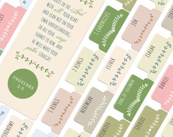 OFFILICIOUS Bible Book Tabs – 100 Soft-Touch, Laminated Pink, Blue and Green Bible Tabs – Protestant & Catholic Bible Tabs Large Print