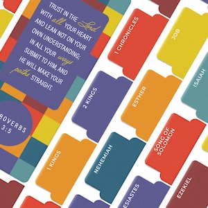 OFFILICIOUS Bible Book Tabs – 100 Soft-Touch, Laminated Rainbow Bible Tabs – Protestant & Catholic Yellow and Purple Bible Tabs Large Print