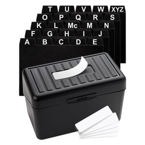 Boîte De Rangement Pour Cartes Avec Intercalaires - Noir, Dimensions 14.5x9x8 Cm, Idéale Pour Fiches, Recettes, Autocollants