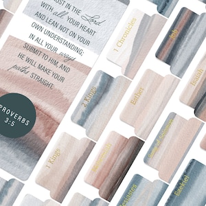 OFFILICIOUS Bible Book Tabs, 100 Soft-Touch, Gold-Foiled, Laminated Grey and Pink Bible Tabs, Protestant & Catholic Tabs Large Print
