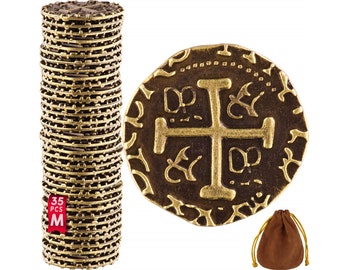 Metal Pirate Coins - Bronze Treasure Coin Set, Spanish Doubloons Replica for Board Games, Tokens, Cosplay - Pirate Treasure Chest, Size 7/8"