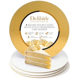 4 Pcs Premium 10 Inch Cake Board – White & Gold Cake Boards 10 Inch Round, Cake Base Board, Cardboard Cake Rounds – Sturdy 10&quot; Cake Board