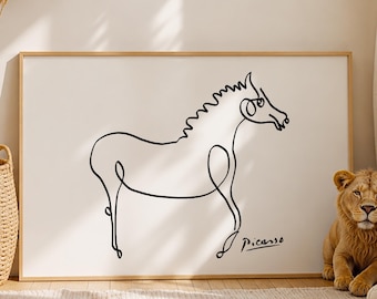 Picasso Horse Line Art Print - Minimalist Nursery Animal Wall Decor for Kids