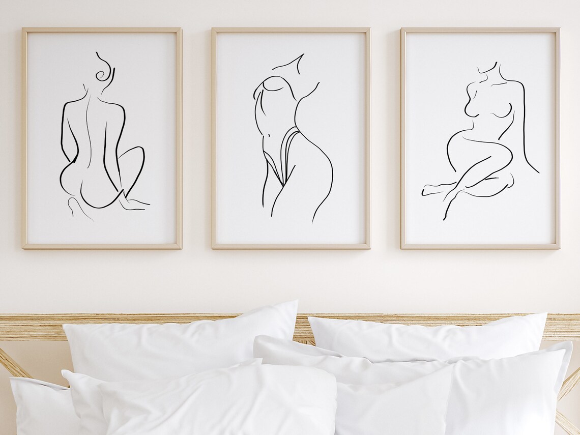 Nude Woman Line Art Set of 3 Prints Line Drawing Wall Art - Etsy