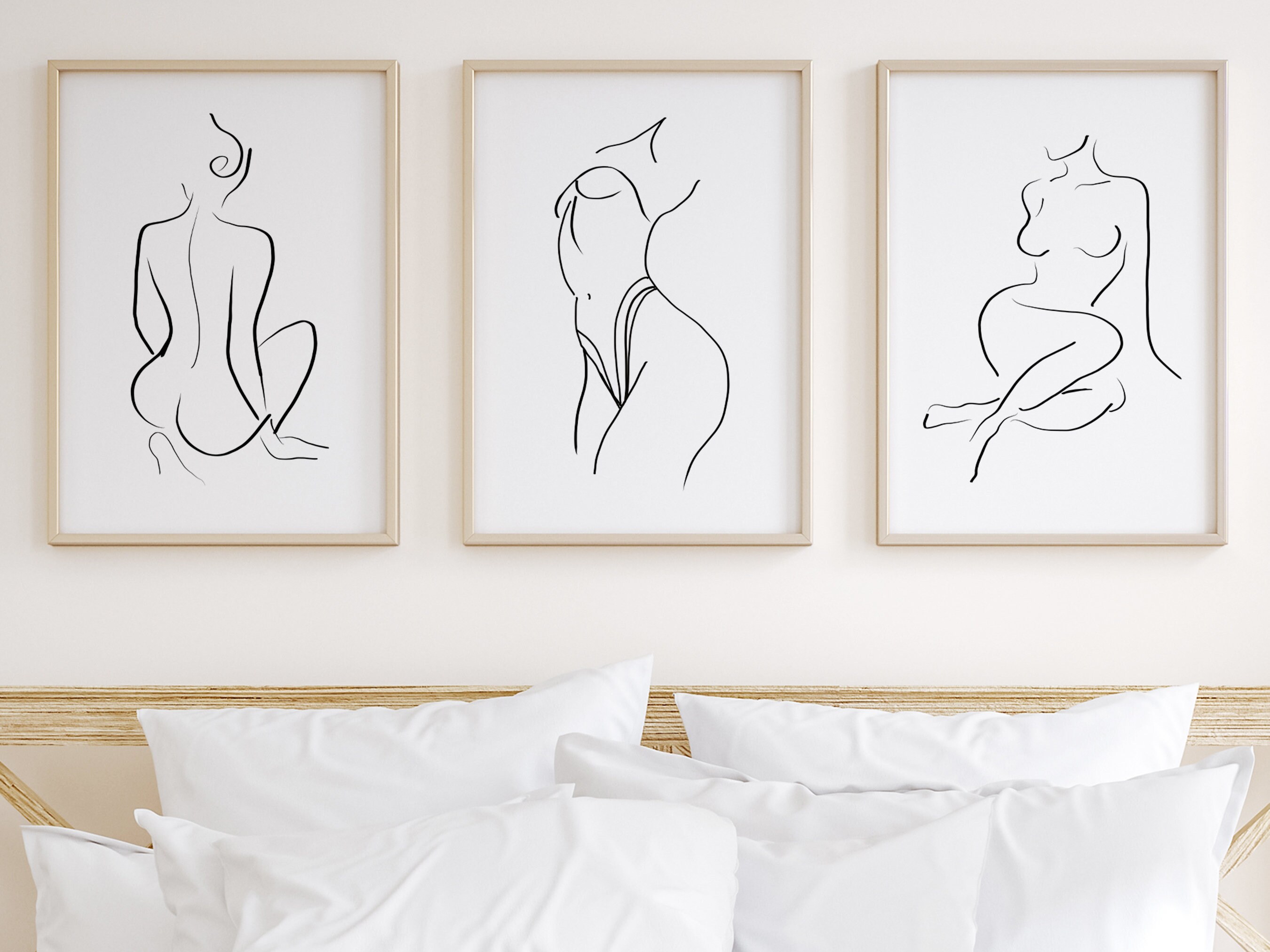 Nude Woman Line Art Set of 3 Prints Line Drawing Wall Art - Etsy
