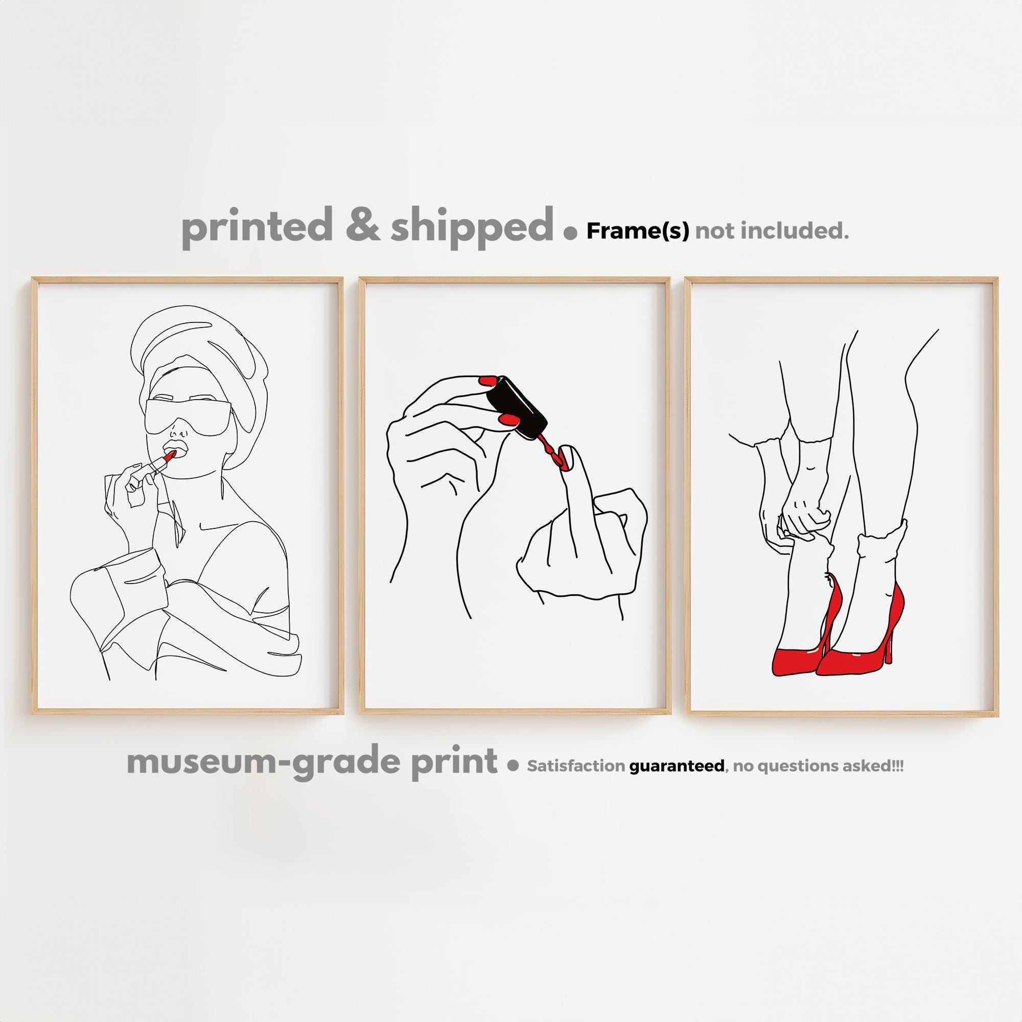 Makeup Room Line Art Print: High Heels, Nail Polish Hands