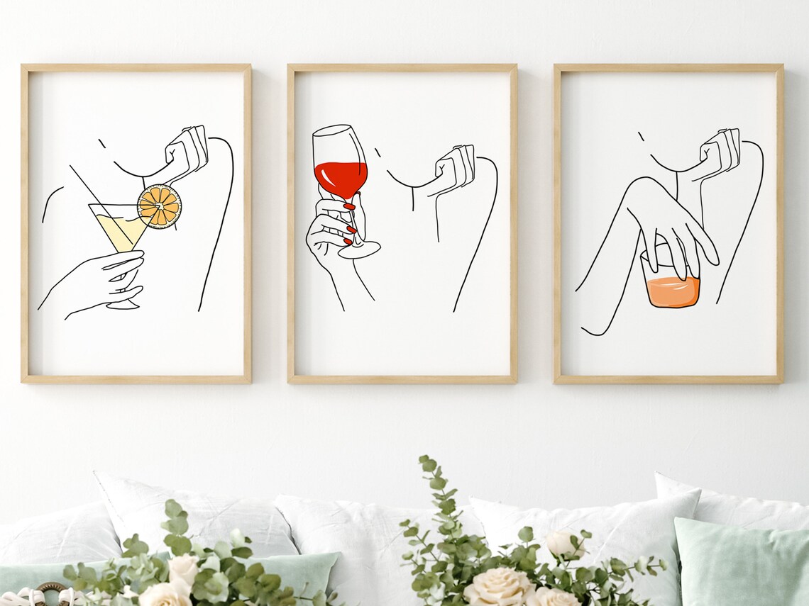 Bar Cart Art Print Gallery Wall Set of 3 Bar Cart Printable Etsy