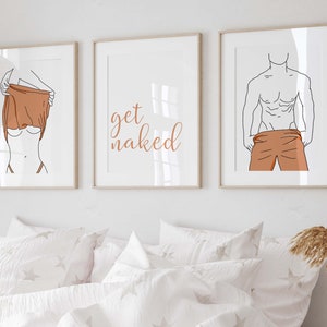 Couple Get Naked Wall Art, Bathroom Art Print, Funny Couple Bedroom