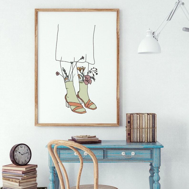 Fashion Female Poster Flowers Woman Legs Line Art Boho Woman Wall Art Trendy Wall Art Poster Woman Illustration Minimalist Woman Print