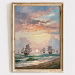 Vintage Poster Meerlandschaft, Segelschiff Poster, Maritimes Geschenk, Meereslandschaft, Kunst am Meer, Küstendekoration, Segelschiff Poster