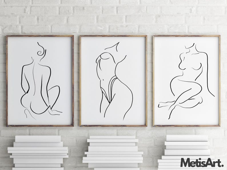 Minimalist Nude Woman Line Art Print Set - Bedroom Wall Decor Poster - Etsy