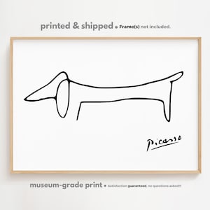 Impression d'art ligne chien Picasso, art mural animaux Picasso, dessin au trait Picasso, croquis de chien Picasso, croquis de chien minimaliste, chien saucisse Picasso
