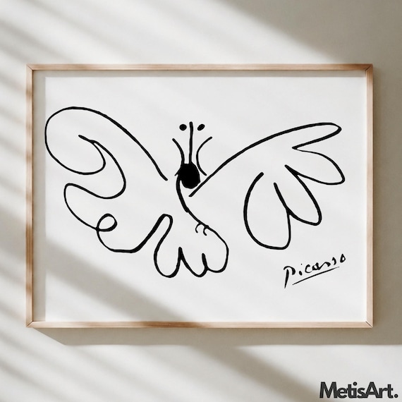 Picasso Butterfly Line Art Print - Minimalist Animal Wall Decor for Nursery