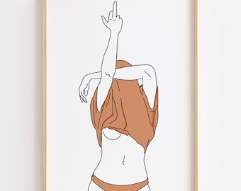 Woman Middle Finger Line Art, Female Body Line Art Print, Fashion Woman Wall Art, Feminine Line Art Print, Feminist Poster, Minimal Line Art