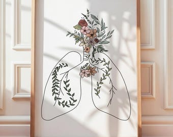 Floral Lungs Anatomy Art Print - Pulmonologist Office Wall Decor