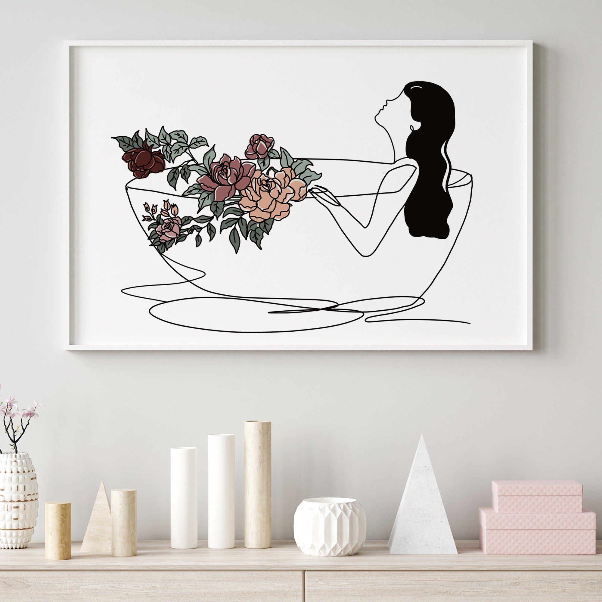 Arte de pared del baño impresión de arte de la línea de la | Etsy
