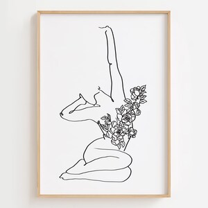 Woman Body Line Drawing, Flower Woman Line Art, Woman with Flowers Poster, Female Figure Art, Minimalist Woman Wall Art, Woman Line Poster