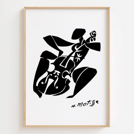 Matisse Art Deco Print: Black and White Woman with Cello (Digital Download)