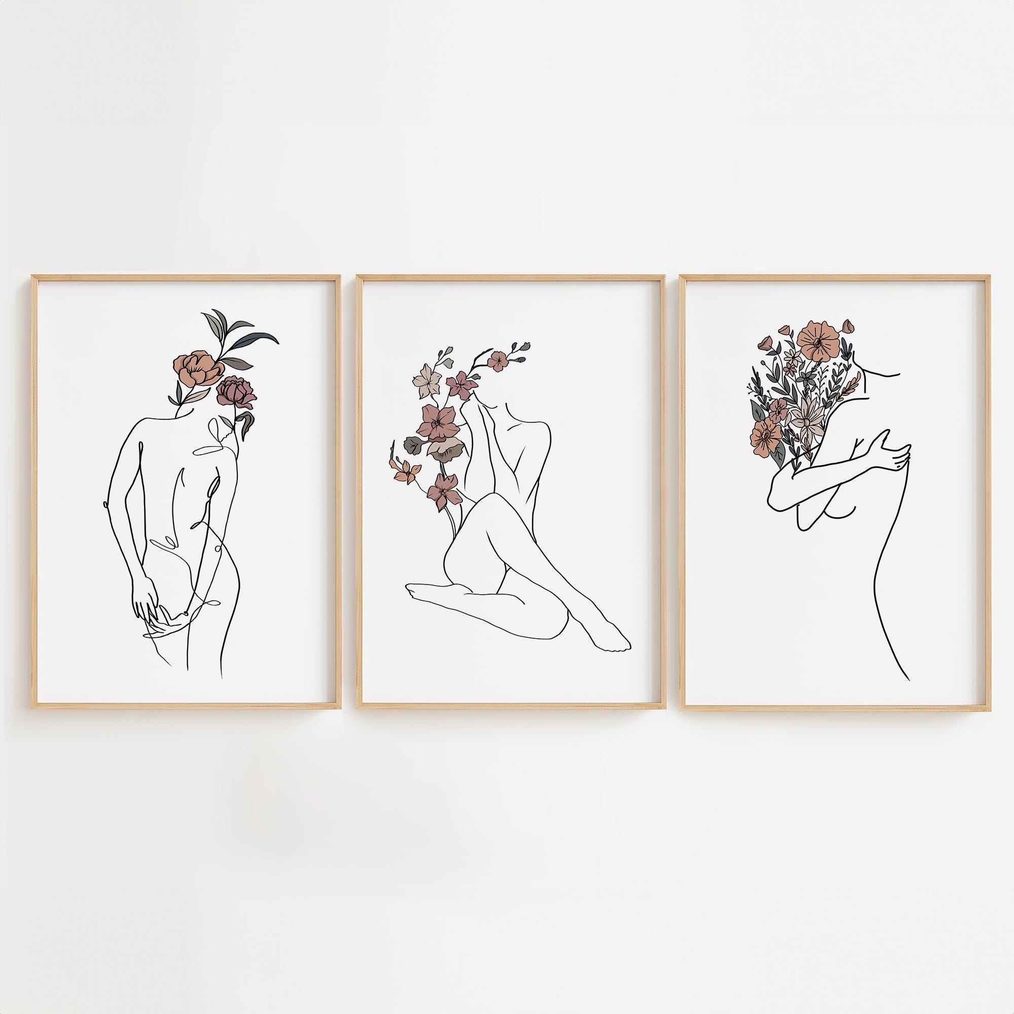 Flower Woman Line Art Print Set: Minimalist Body Positive Wall Decor - Etsy