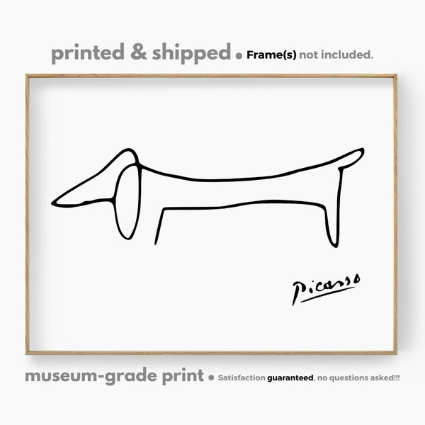 Picasso Hund Linie Art Print, Picasso Tier Wandkunst, Picasso Linie Zeichnung, Picasso Hund Skizze, minimalistische Hundeskizze, Picasso Wurst Hund