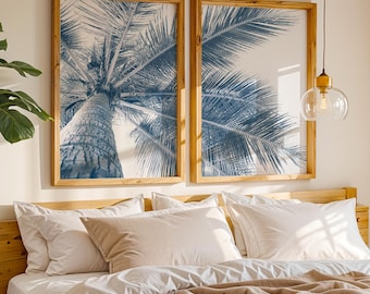 Juego de láminas fotográficas de palmeras - Decoración de pared tropical costera para casa de playa