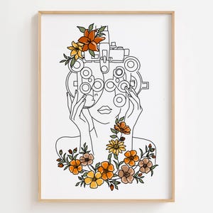 Eye Exam Wall Art, Phoropter Poster, Floral Eye Doctor Gift, Eye Clinic Wall Decor, Optometrist Gift, Vision Art Print, Optical Art Print