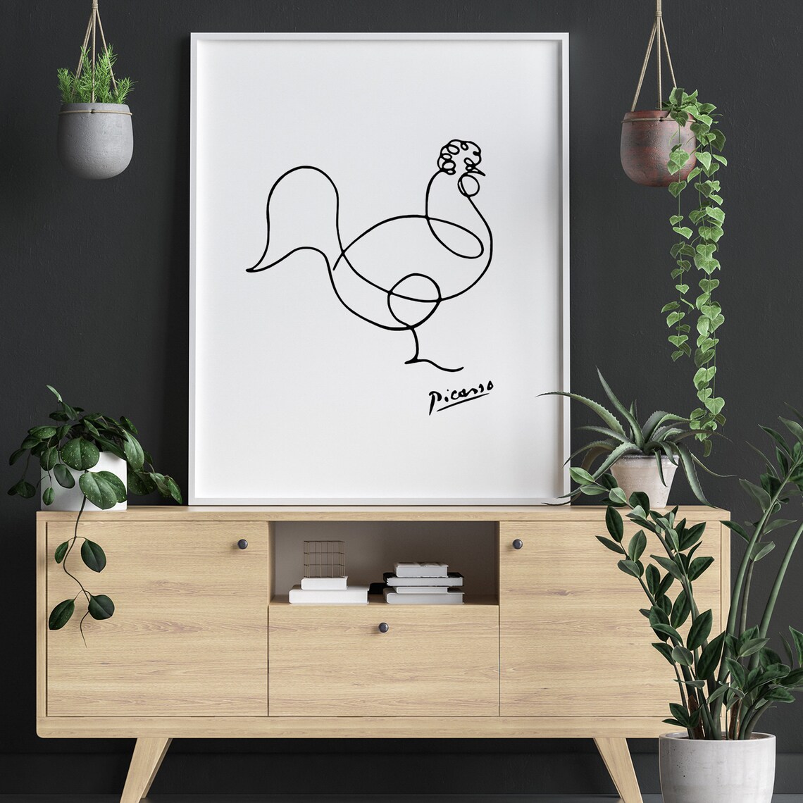 Pablo Picasso Rooster Line Art Print Picasso Chicken Line Etsy